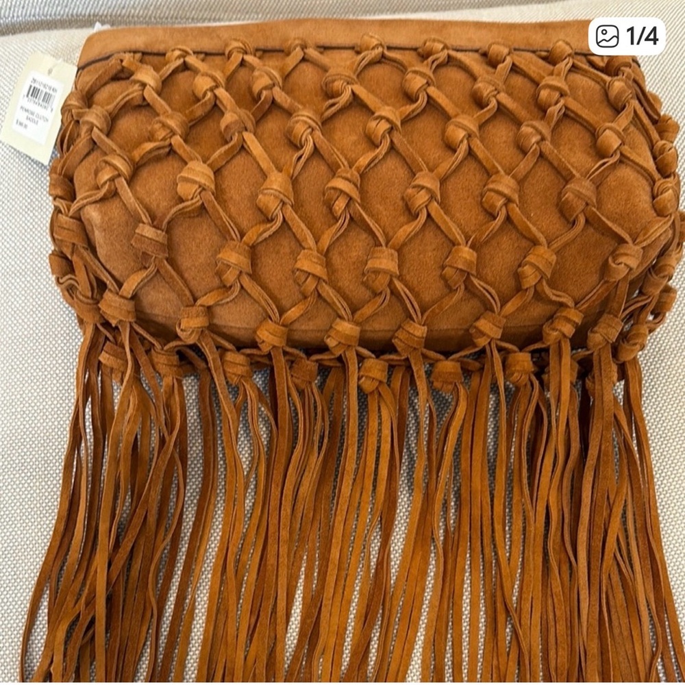 Fossil Tan Knotted Fringe Clutch NWT